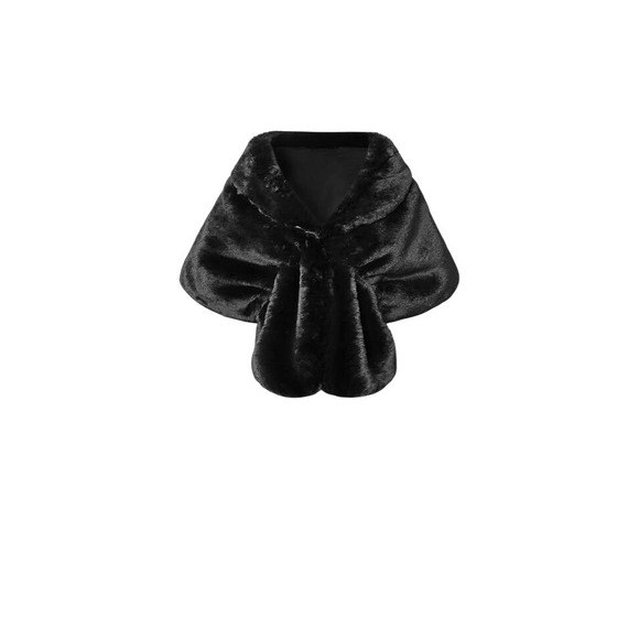 Babeyond Accessories - Elegant Babeyond Black Faux Fur Shawl Wrap Stole Bolero Wedding Party Cover Up